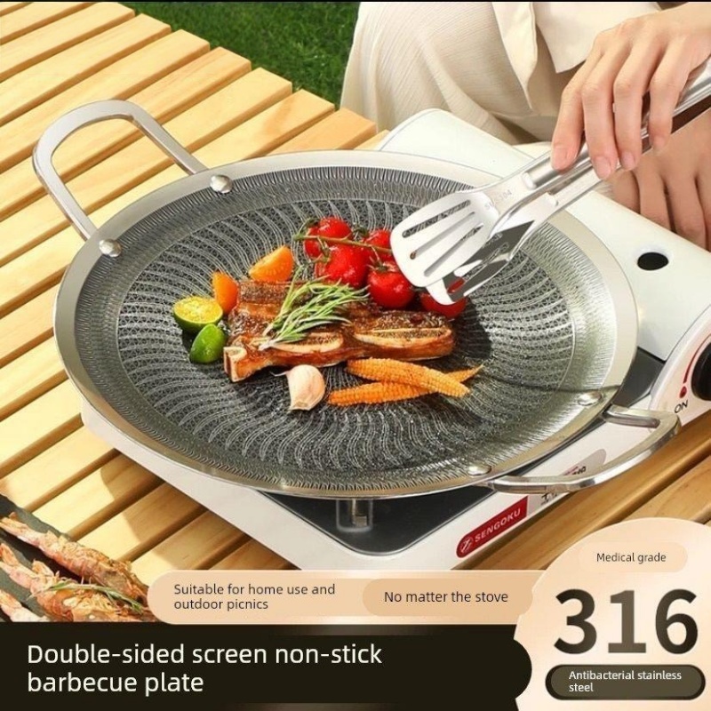 Home Cooking Gas - กระทะย่างบาร์บีคิวอเนกประสงค์สแตนเลส 316 สำหรับตั้งแคมป์ ครัวเรือน ใช้ได้กับเตาแม่เหล็กไฟฟ้าและเตาแก๊ส